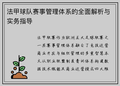 法甲球队赛事管理体系的全面解析与实务指导